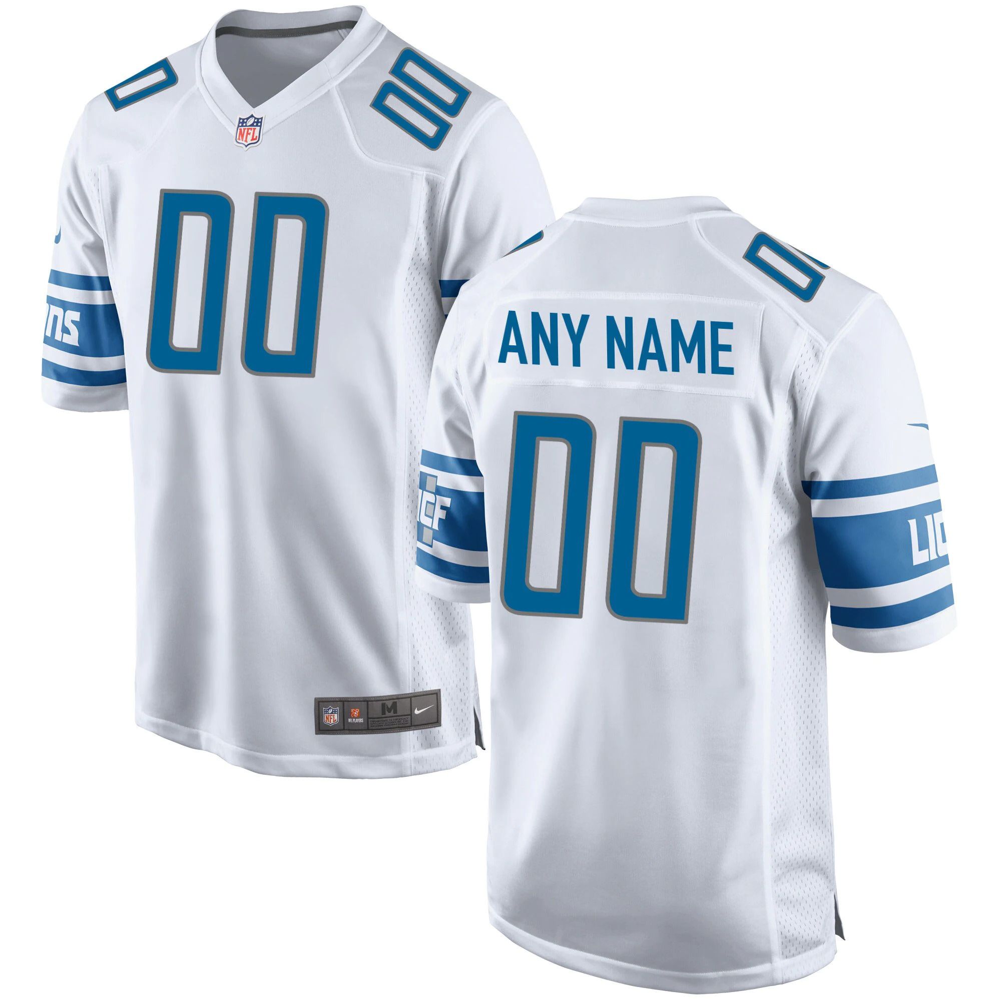 Men Detroit Lions Nike White Custom Game NFL Jersey->->Custom Jersey